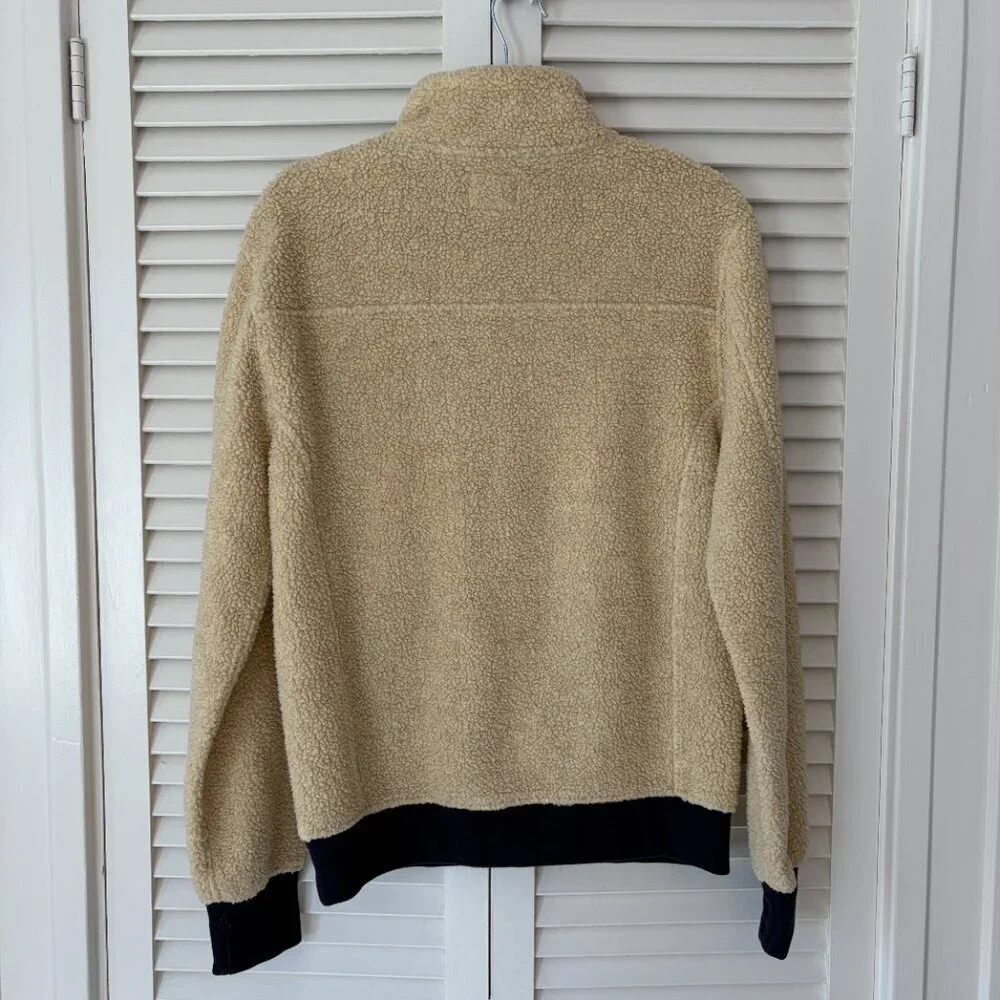 J. Crew men's sherpa fleece pullover top small cream mockneck